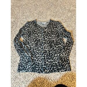 Croft & Barrow Leopard Print Cardigan Sweater Tan Black Long‎ Sleeve Button Up